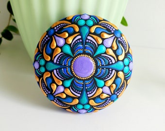 Mandala Dot Art Stone | Hand Dot Painted | Dot Mandala Home Decor | Painted Rock Art