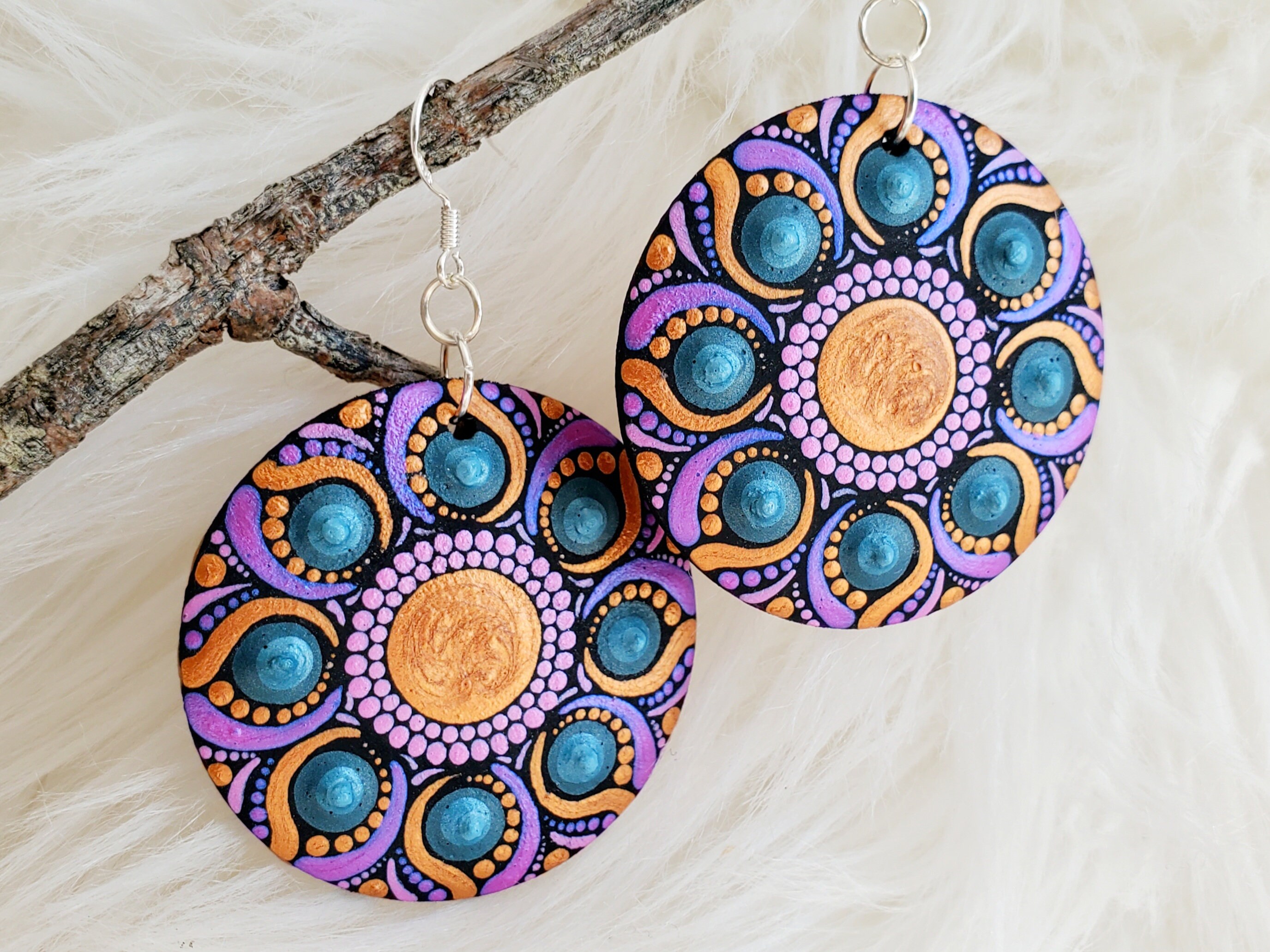 Mandala Earrings Hand Dot Painted Dot Mandala Earrings on 4cm