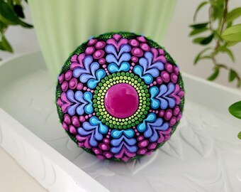 Mandala Dot Art Stone | Dot Painted Mandala Art Decor | Hand Painted Home Decoration