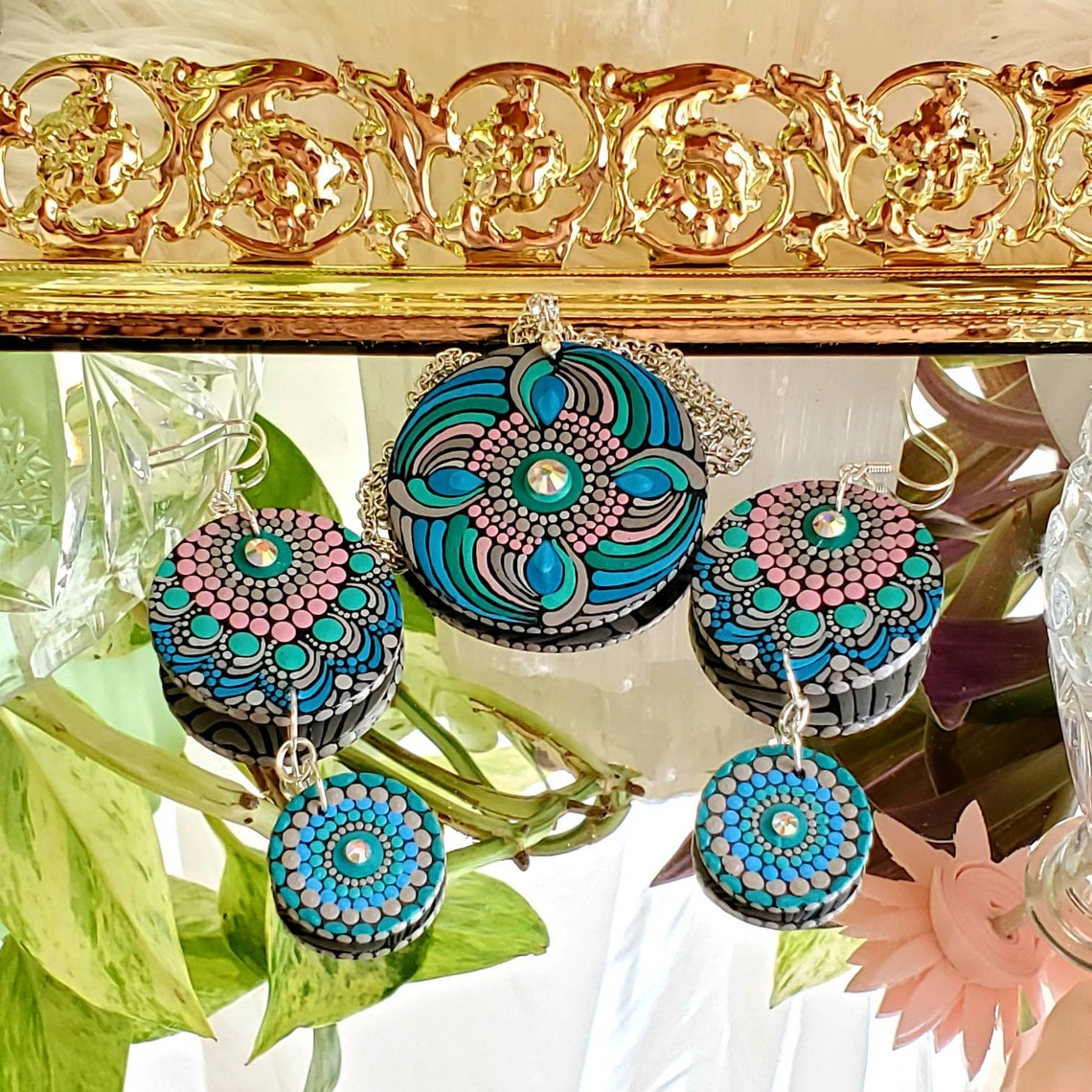 Mandala Jewelry Set Hand Painted Mandala Jewelry Bohemian Etsy
