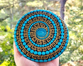 Mandala Dot Art Stone | Dot Painted Mandala Home Decor