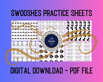 Swooshes Practice Sheets | Digital Download - PDF File | Dot Mandala Art | Set of 9 Swooshing Practice Sheets | Instant Download