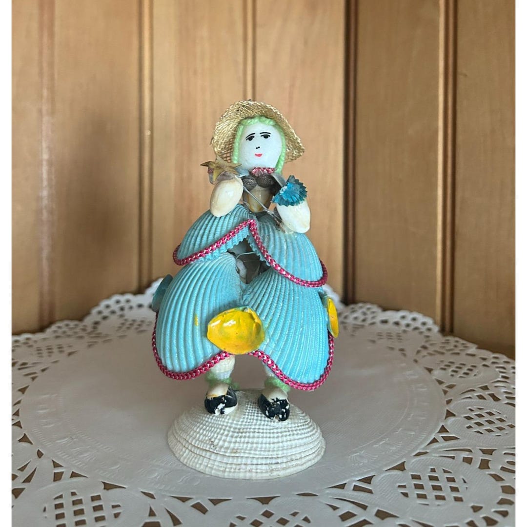 Vintage Handcrafted Seashell Lady Figurine Hat & Flowers 5-inch Decor ...