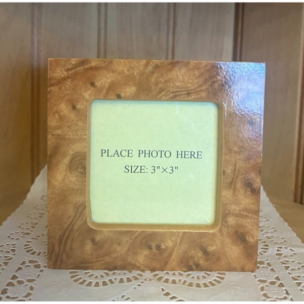 Vintage Burl Wood Mele 3 x 3 Inch Photo Frame Square Jewelry Storage Box