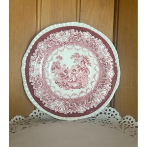 Antique Red White Transferware Bread Butter Plate Saucer Woods Burslem England Countryside Watteau 1920s
