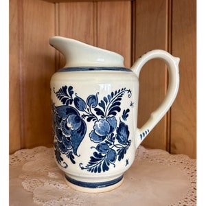 Vintage Ceramic Blue White Delft Handpainted Distel Pitcher Creamer Jug Holland