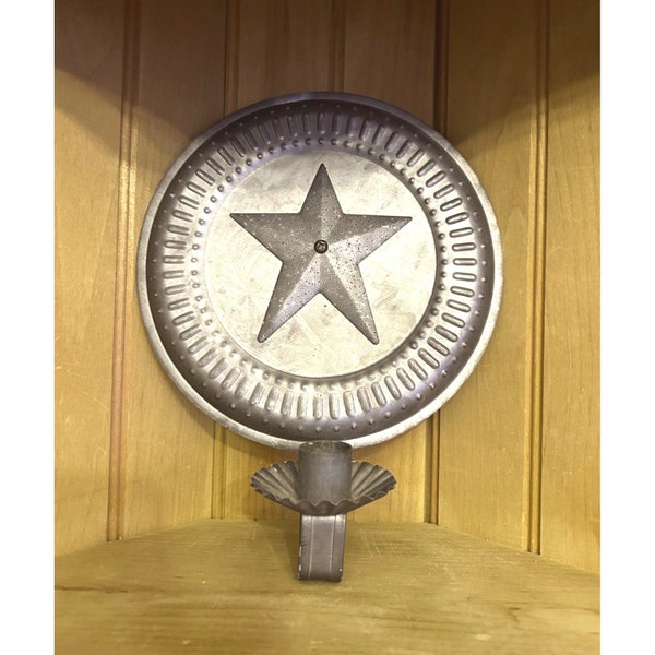 Primitive Pie Tin Wall Sconce Candleholder Barn Star Farmhouse Pennsylvania Country Antique Finish