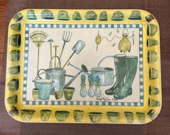 Vintage Italian Melamine Tray Artist Signed Alie Kruse Kolk Spring Gardening