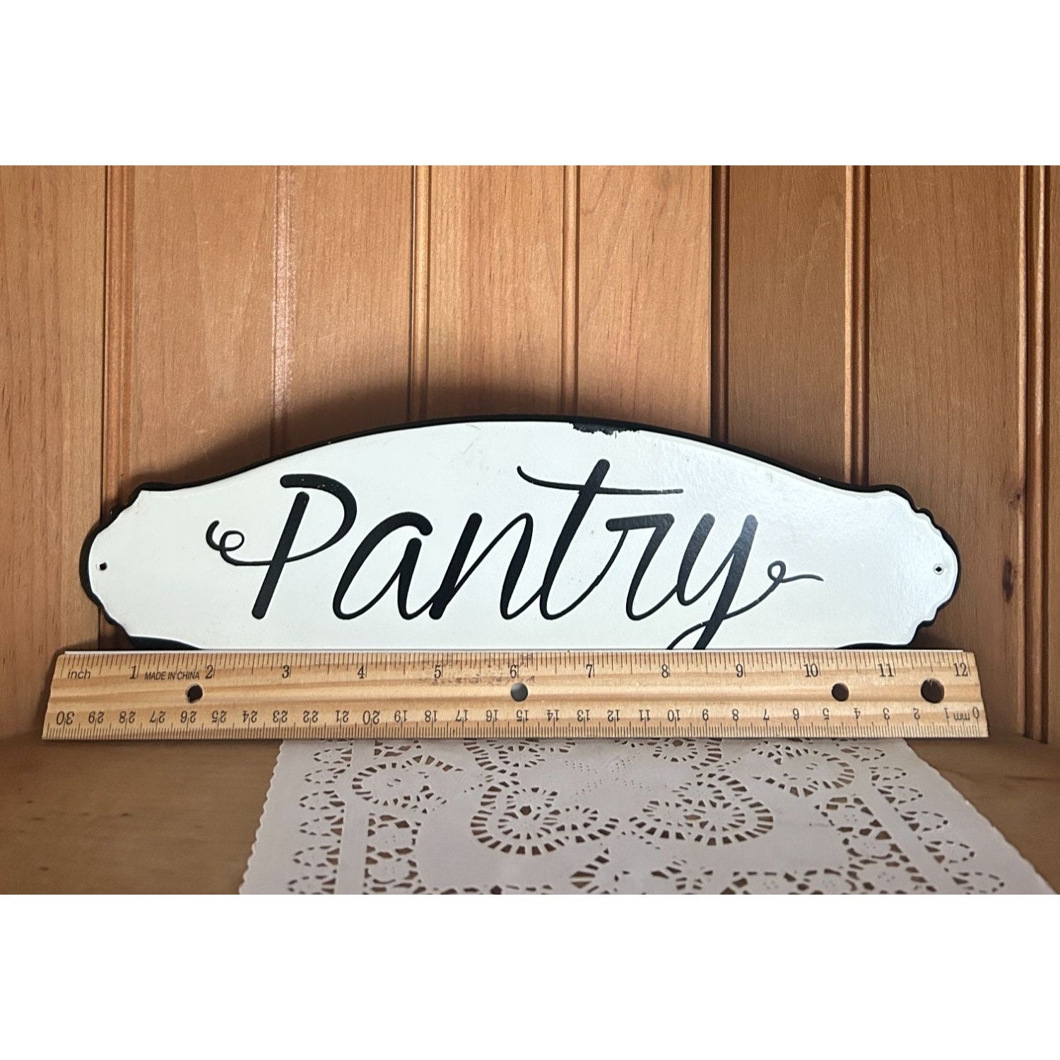 Vintage Style Pantry Tin Enamelware Sign Black White Script Letters ...