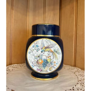 Vintage Carlton Ware Ceramic Colbalt Ginger Jar Birds of Paradise English Pottery Storage