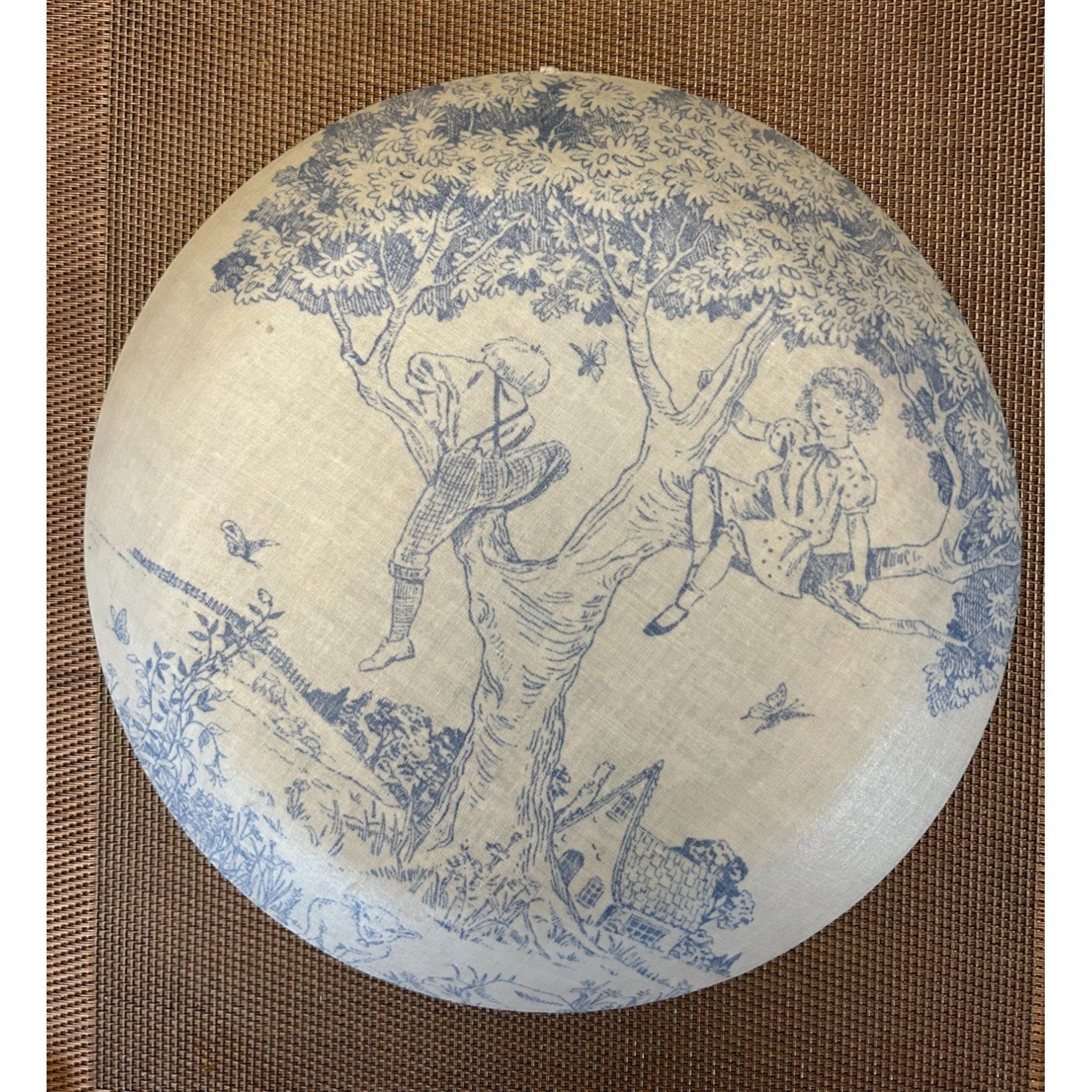 Dish Pattern Toile Vintage Reversed Decoupaged Blue White Toile Fabric Dish Bowl Children ...
