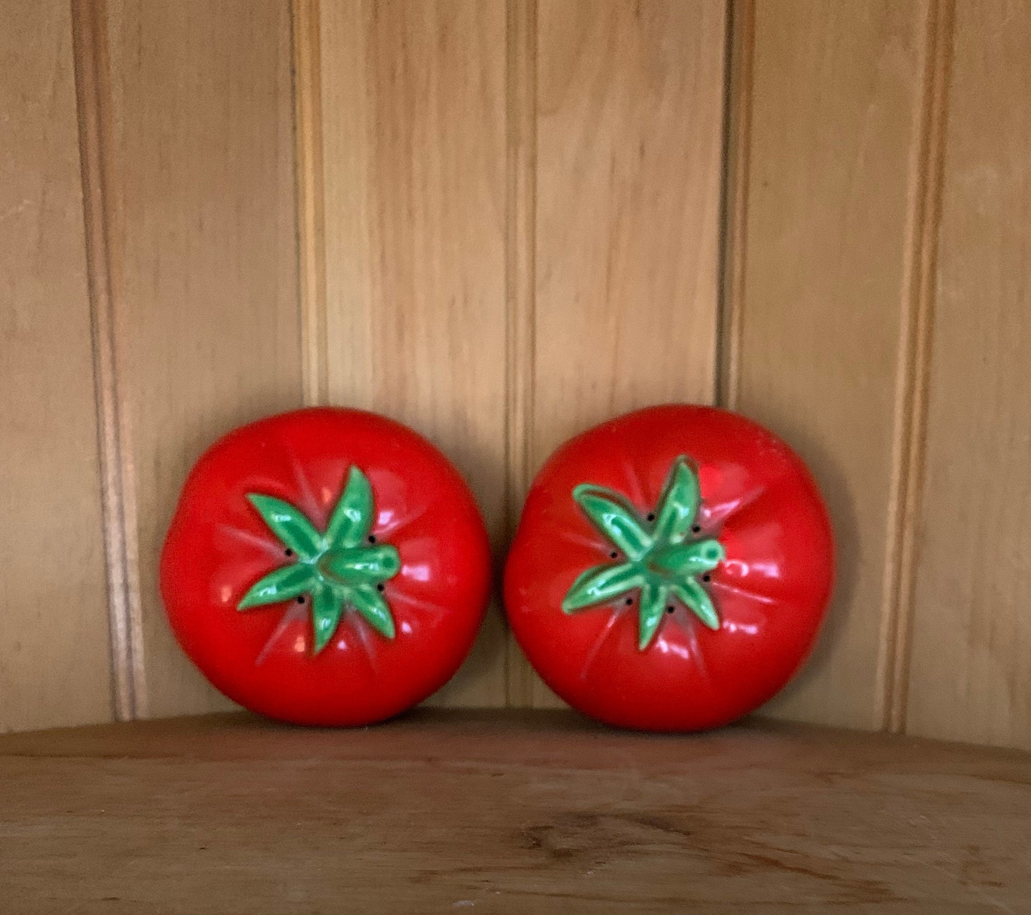 Vintage Tomato Salt and Pepper Shakers Vintage Ceramic Set of Salt and