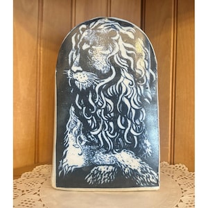 Vintage 1970s Lopez Pottery Planter: Glazed Lion Head Design