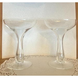 Set Of 2 Vintage Champagne Coupe Cocktail Glasses Toasting Clear Glass Hollow Stem