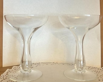 Set Of 2 Vintage Champagne Coupe Cocktail Glasses Toasting Clear Glass Hollow Stem