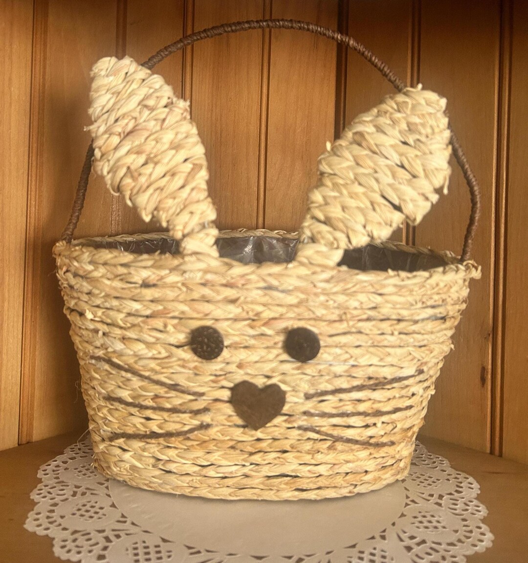Large Rattan Easter Bunny Basket Furry Tail Rabbit Holiday Decor - Etsy
