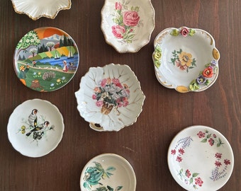 Vintage Butter Pats Trinket Dishes Small Plates James Kent England Hand Painted Japan Birds Floral Rose