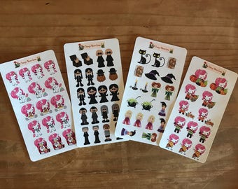 Character one inch sticker sheets. Choose your favorite theme. Planner decorations, stickers, supplies. Hocus pocus, nightmare.