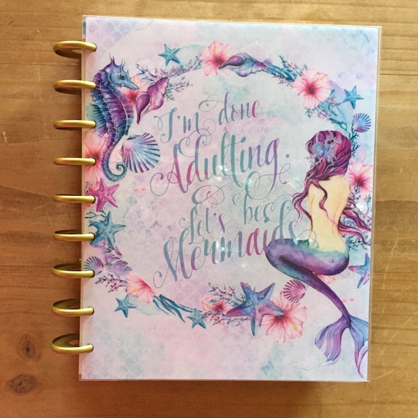 Mermaid happy planner cover, front and back. dashboard, happy planner, planner supplies, planner accessories, mini happy planner