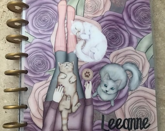 Cat lover Planner covers. with your coice of skin tone on girl. Planner covers. Erin Condren covers. Tul Junior.