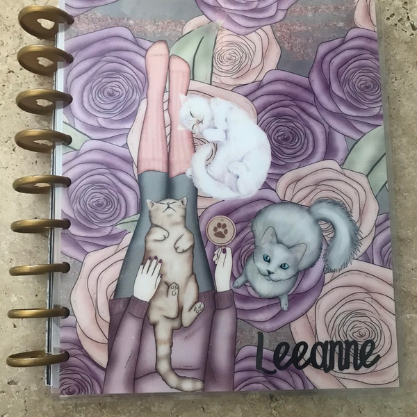 Cat lover Planner covers. with your coice of skin tone on girl. Planner covers. Erin Condren covers. Tul Junior.