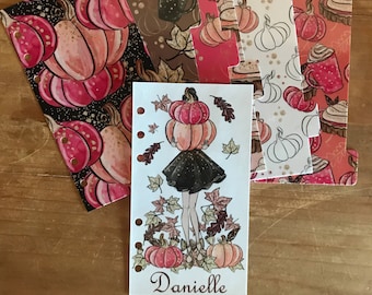 Fall planner. autumn planner dividers. A personalized dashboard and 6 tabbed dividers. Beautiful pink and brown pumpkins. Hot cocoa.