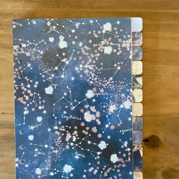 Celestial planner dividers. Available for pocket, personal, foxy fix personal wide, recollections and A5 planners.