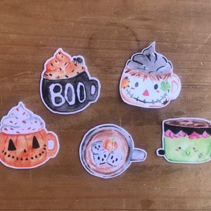 Fall, Halloween die cuts or planner stickers. Cute pumpkin coffee die cuts to decorate a travelers notebook, memory book, or scrapbook.