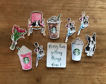 Messy bun and starbucks die cuts. Boston terrier die cuts. 3 inch die cuts can be laminated or no lamination. Perfect for decorations