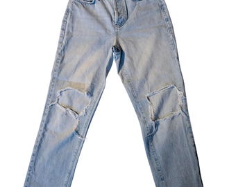 BDG Urban Outfitters Light Wash Distressed Button Fly Slim Straight Jeans Sz 28