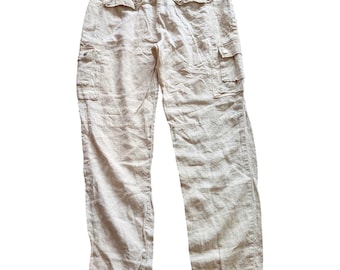 150 MICHAEL KORS Wmns Beige 100% Linen Cargo Pants Straight Leg Utility Sz  12