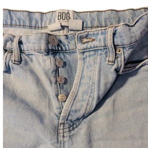 BDG Urban Outfitters Light Wash Distressed Button Fly Slim Straight Jeans Sz 28 image 3