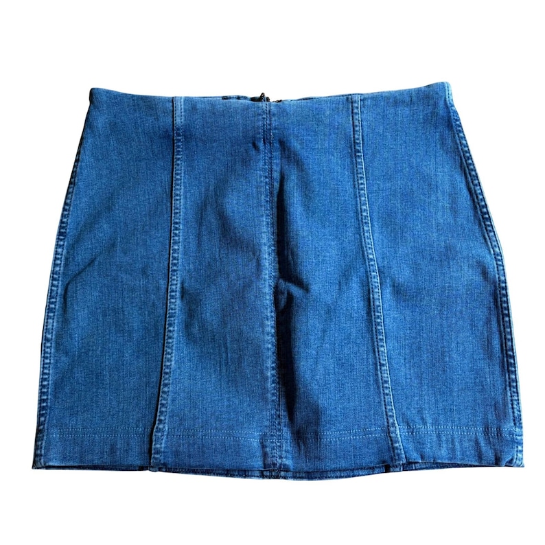 Free People Modern Femme Stretch Denim Mini Skirt Back Zip Sz 12 Festival Indie imagem 1