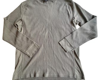155 VINCE Mens Olive Green Pima Cotton Waffle Knit Thermal Long Sleeve Shirt XL