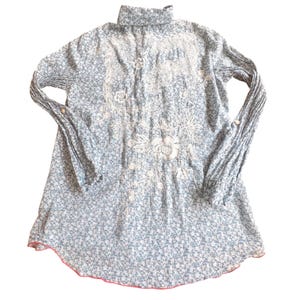 Johnny Was Workshop Blue Floral Dragon Embroidered Lace Button Down Shirt XS image 1