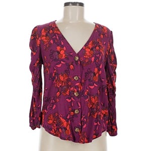 MAEVE Anthropologie Jordain Runa Floral Top Cottagecore Purple Blouse Sz SMALL image 1