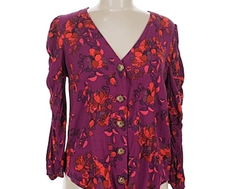 MAEVE Anthropologie Jordain Runa Floral Top Cottagecore Purple Blouse Sz SMALL