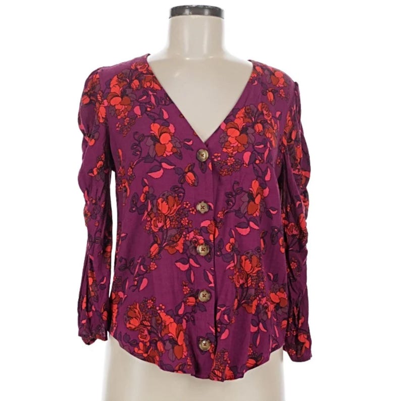 MAEVE Anthropologie Jordain Runa Floral Top Cottagecore Purple Blouse Sz SMALL image 1