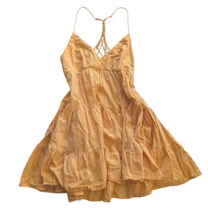 Urban Outfitters UO Yellow Fieldstone Tier Lattice Back Mini Dress M Cottagecore image 3