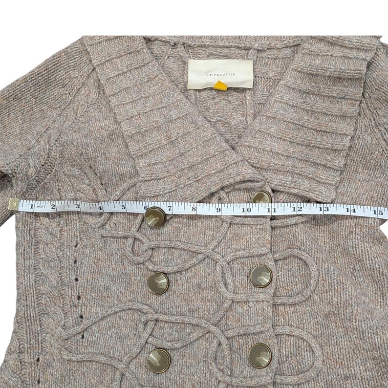 Vtg Anthropologie LEIFSDOTTIR Cable Knit Cardigan Military Fisherman Sweater S image 5