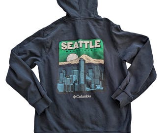 Sudadera con capucha Columbia Seattle Washington Skyline Graphic Hoodie para hombre, talla M, Monte Rainier, Noroeste del Pacífico