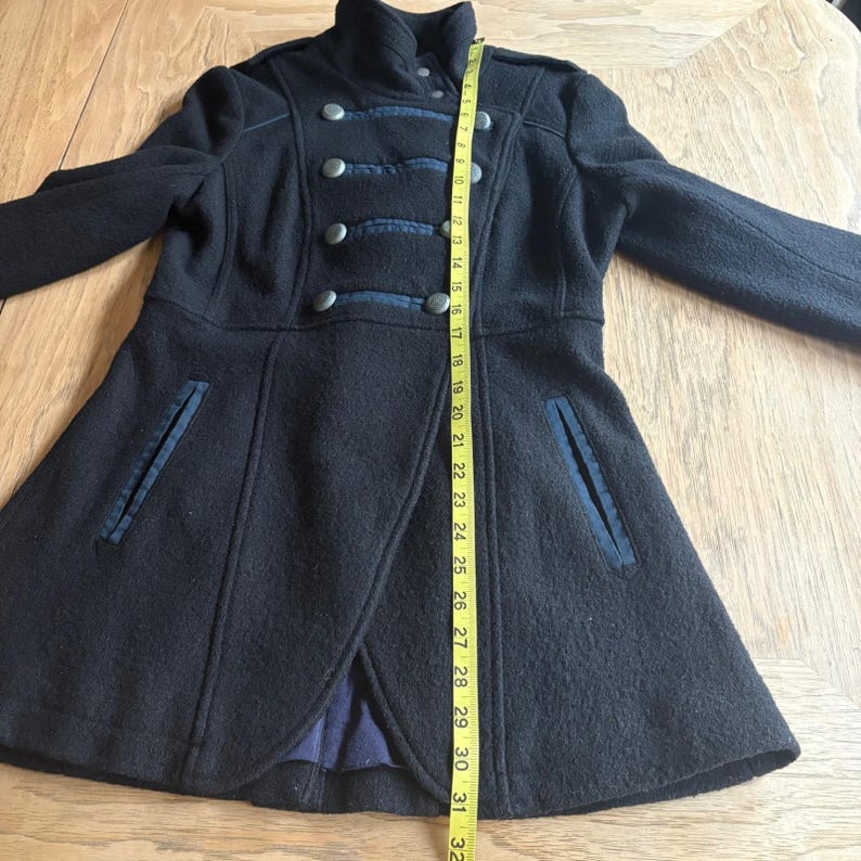 Abrigo militar cruzado de lana y viscosa FREE PEOPLE, negro, azul marino, talla 4 imagen 14
