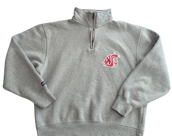 Vtg JANSPORT WA State University WSU Cougars Logo 1/4 Zip Sweatshirt Gray Mens M