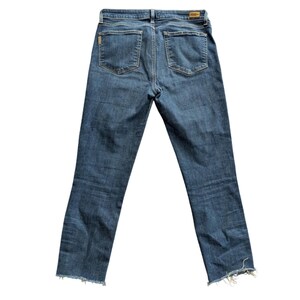 Anthropologie PAIGE Kylie Crop Jeans Sz 30 Medium Wash Blue Raw Hem Stretch image 5