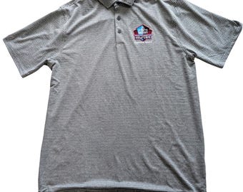 ANTIGUA Mens Pro Football Hall of Fame Polo Shirt Gray Striped Sz M Canton Ohio