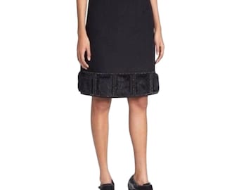 NUEVA Vtg TORY BURCH *Rara* Falda tubo de lana negra con cuentas de diamantes de imitación de piel de cordero talla 0