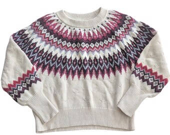 148 SUNDANCE PS Petite Small Fair Isle Cotton Wool Blend Sweater Apres Ski Boho