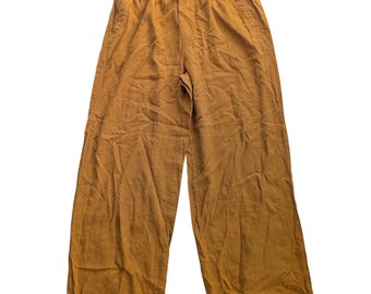 Pantalones anchos de mezcla de lino Old Navy, color marrón ocre, cintura elástica, talla M, estilo bohemio costero.