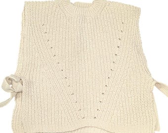 Zara Girls Cream Chunky Knit Sweater Vest Side Tie Bow Sleeveless Top Sz 9-10