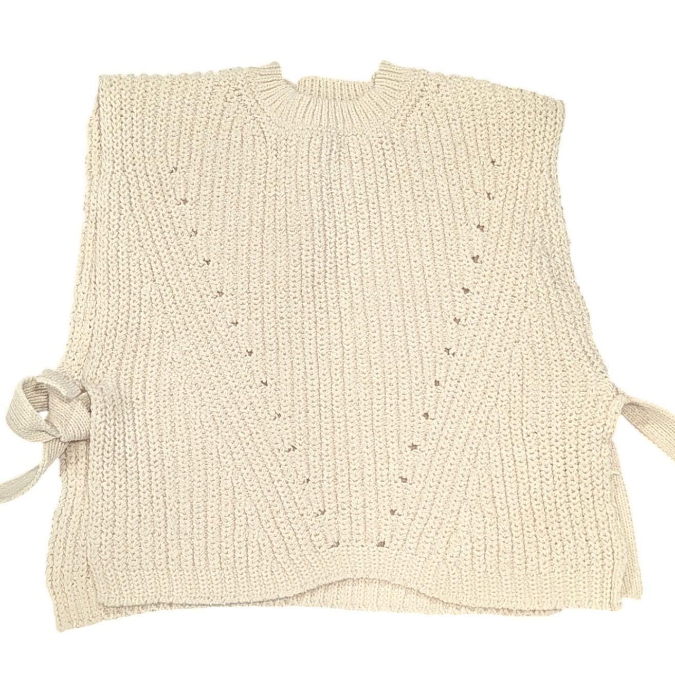 Zara Girls Cream Chunky Knit Sweater Vest Side Tie Bow Sleeveless Top Sz 9-10